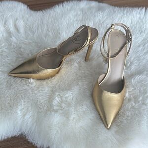 New- Sam Edelman leather Gold Ankle Strap Heels